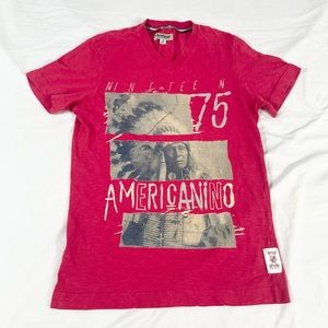 Americanino Unisex Adult Red Print Short Sleeve V Neck T-Shirt Size S